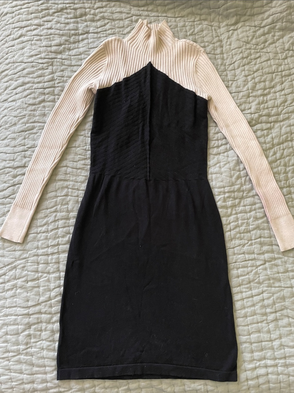 Ann Taylor Black Body with Cream Ribbed Turtleneck Long Sleeve Dress
